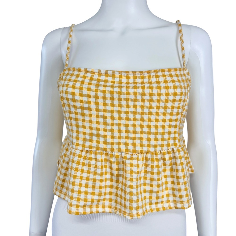 Gingham‎ Cottagecore Cami Top Bow Festival Coquette Peplum Smocked Picnic Top M